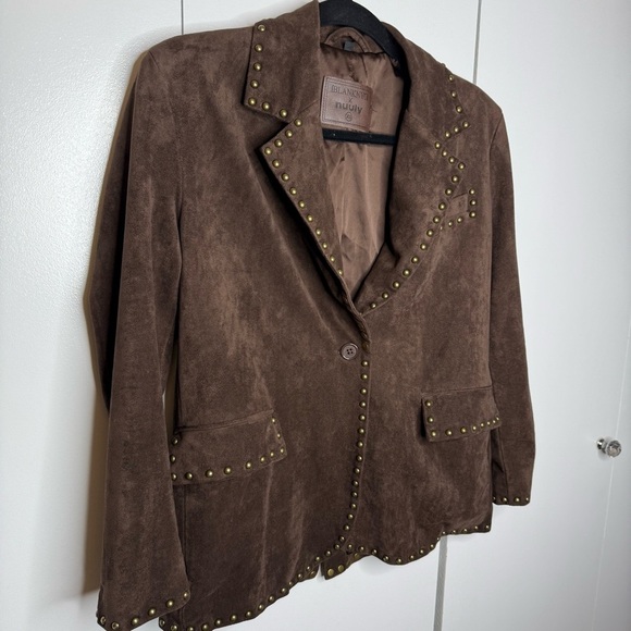 Blank NYC X Nuuly Studded Vegan Suede Blazer Chocolate Brown XS - Picture 4 of 11